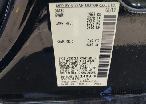 2020 Nissan Altima Sl Fwd из США, поврежденный, VIN 1N4BL4EV4LC148978